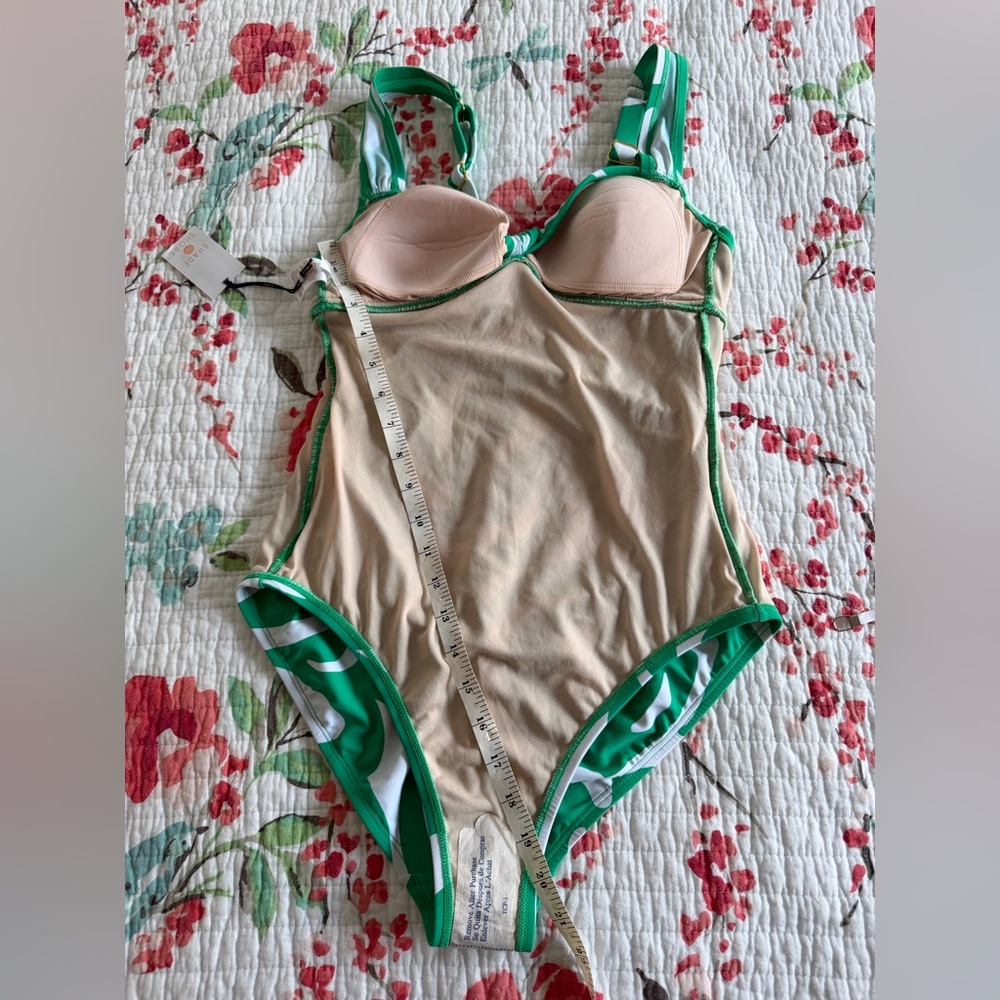 Shade shore one piece bathing suit in white and green with gold tone design - Picture 4 of 10